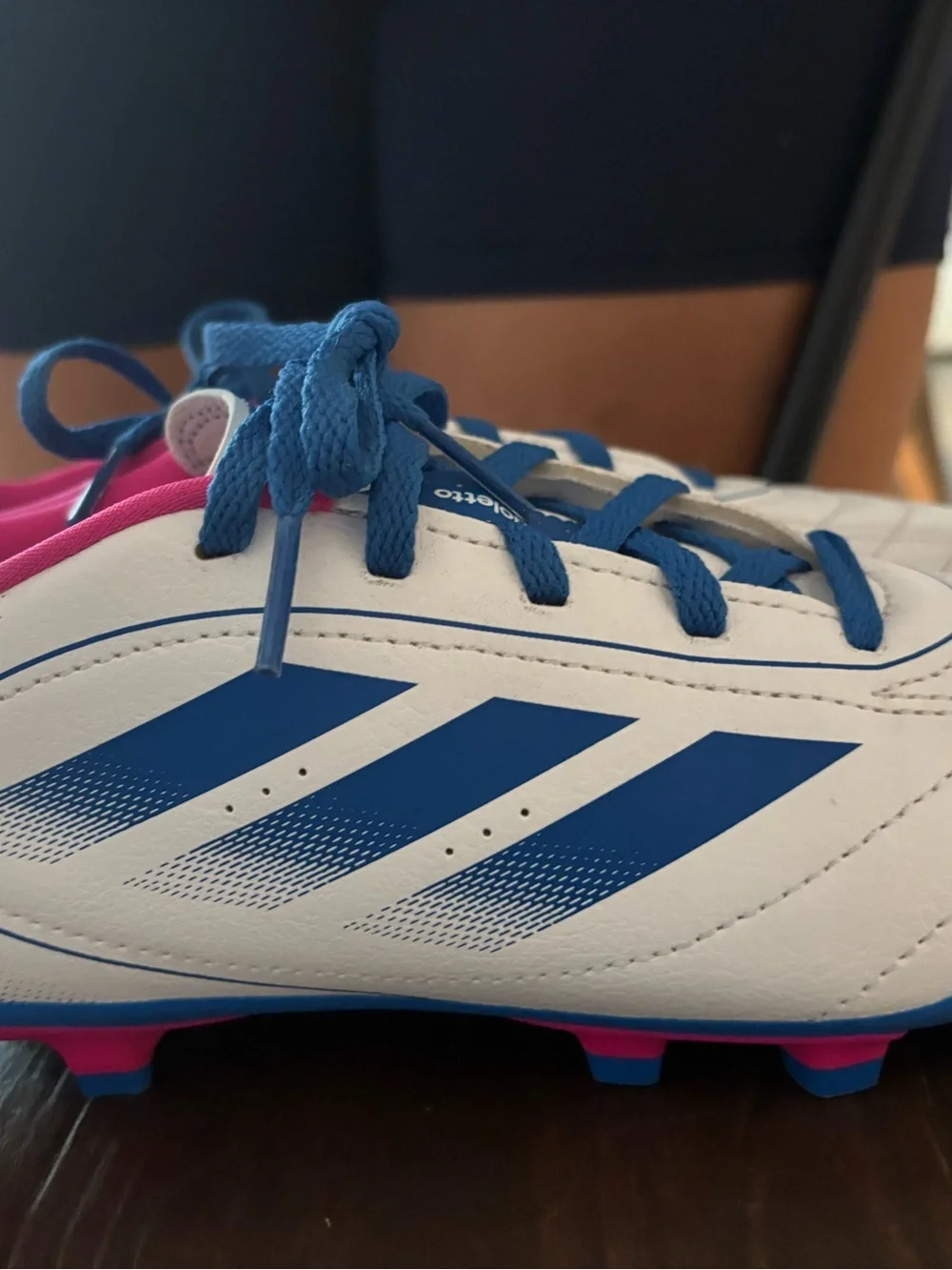 adidas Kids White, Blue & Pink Soccer Cleats